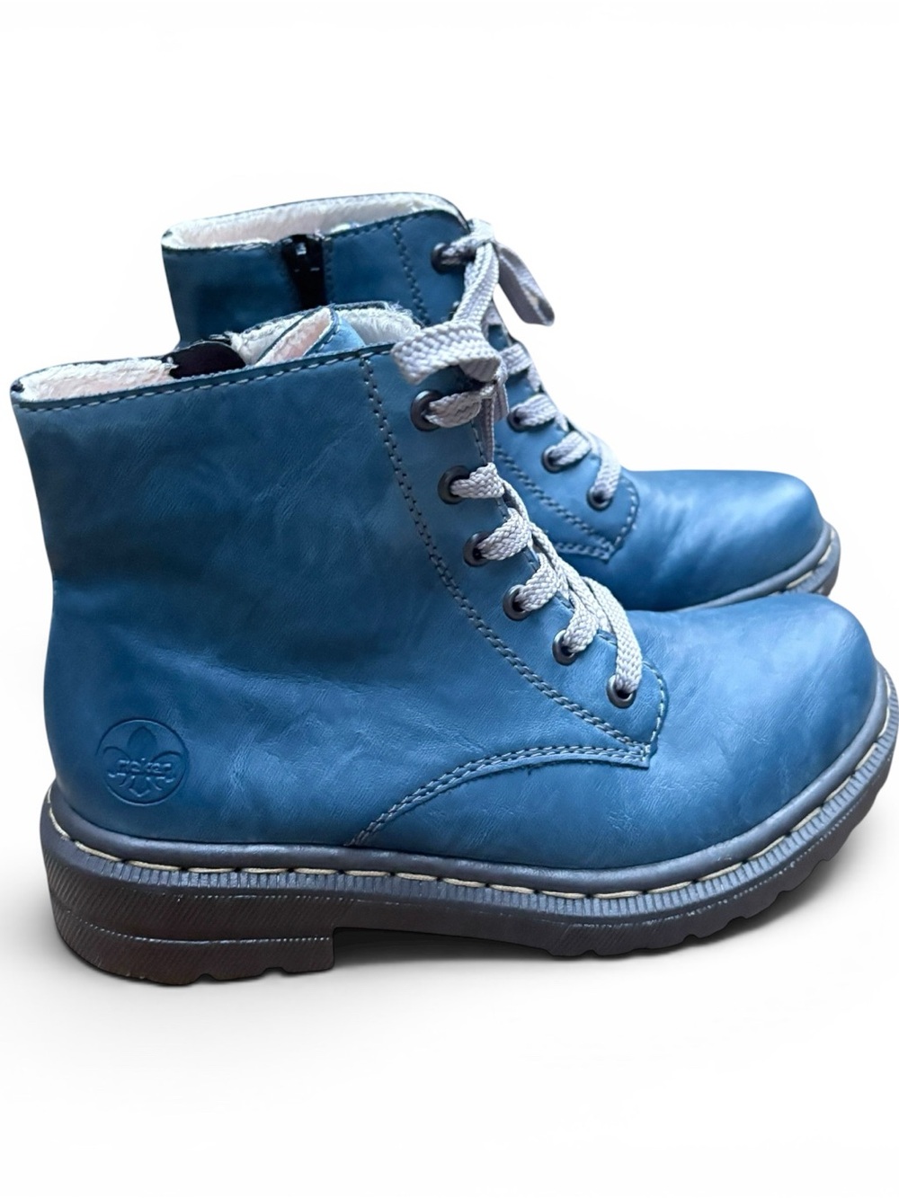 Women’s leather blue Lace-Up Ankle Boots